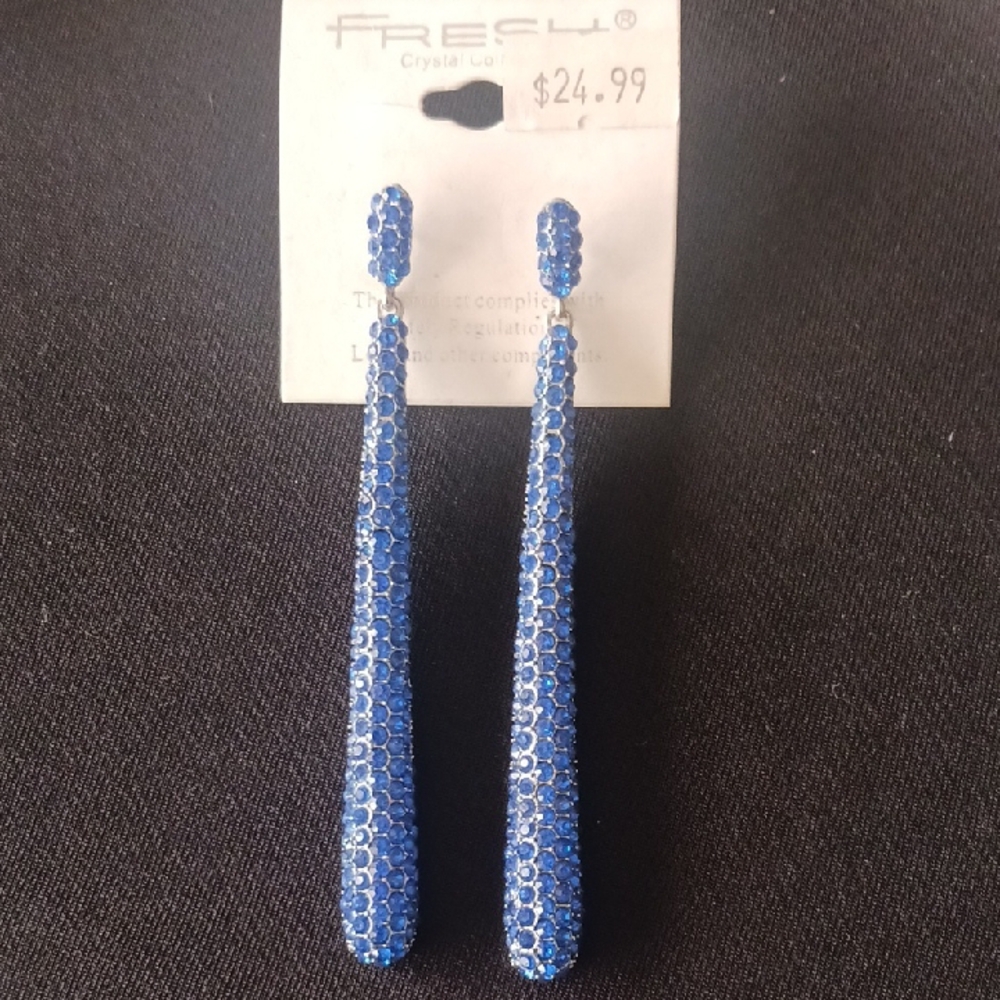 Crystal Long Blue Earrings